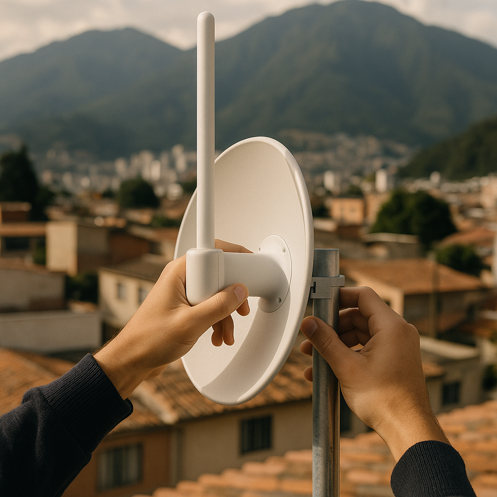 Mapa de una red comunitaria inal&aacute;mbrica con nodos interconectados sobre la geograf&iacute;a urbana de Bogot&aacute;